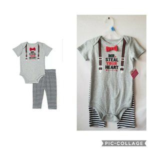 New Way to Celebrate Mr Steal Your Heart Valentines Bodysuit & Pant Set Gray 24M
